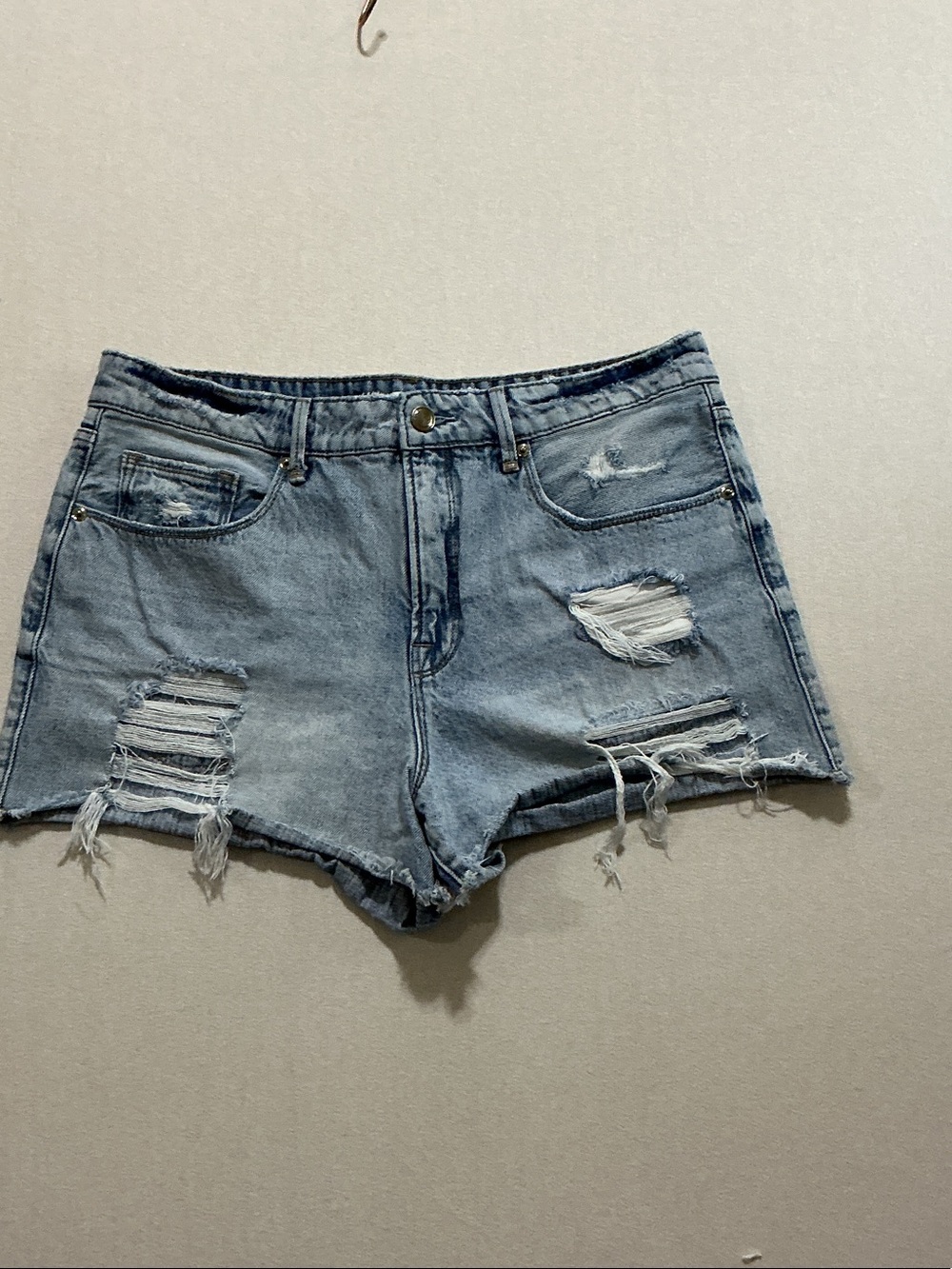 Good American Light Blue Distressed Denim Shorts